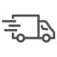 A delivery truck line icon with motion lines, representing courier delivery for Hoedies & Herholdt dried fruit and nuts.