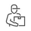 A line icon of a delivery person carrying a parcel, representing door-to-door delivery for Hoedies & Herholdt dried fruit and nuts.